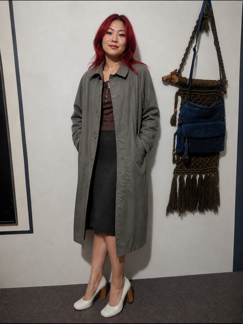 Classic Long Gray Trench Duster Coat - Women's Jacket